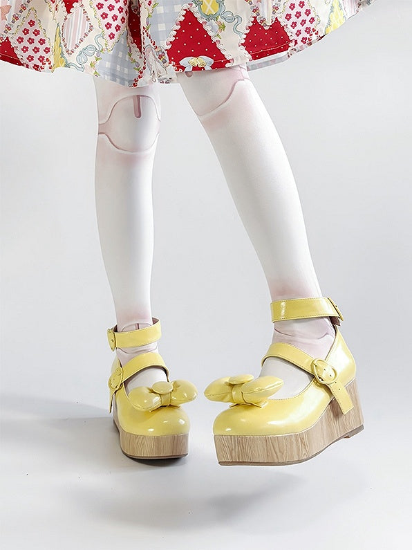 Buckle Platforms at Bow Yellow PU - Heart Top Sweet