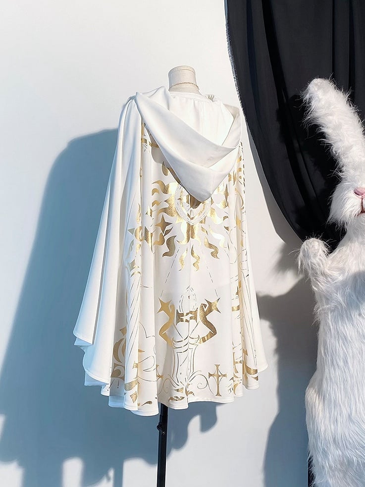 Cape Golden White Print Hooded
