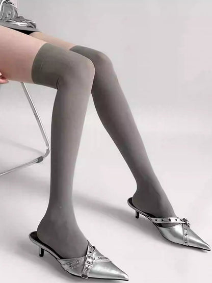 Over-knee Black/White/Beige/Gray Sockings Ribbed Trim