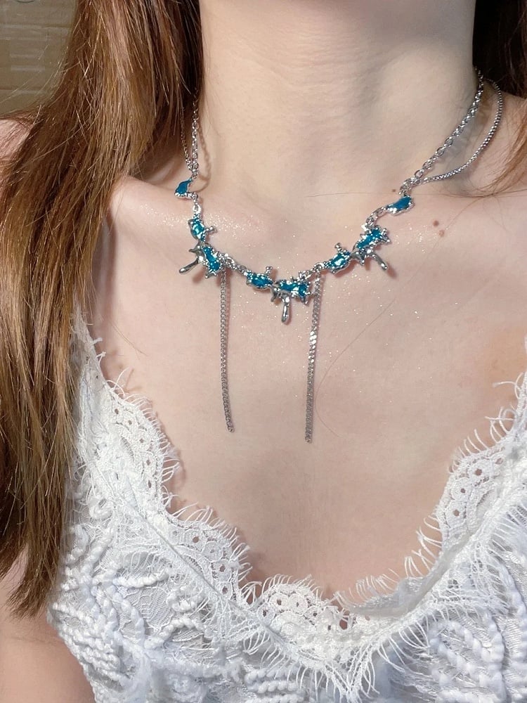 Collier Chaîne Strass Bleu - Kiwi Store