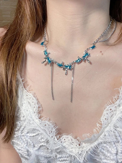 Collier Chaîne Strass Bleu - Kiwi Store