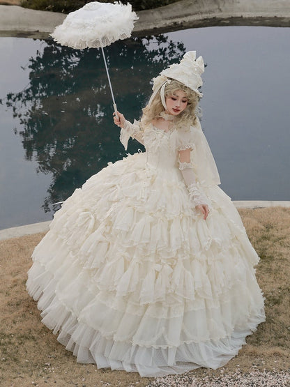 Lolita Hochzeitsschleifenkleid / Komplettes cremefarbenes Set mit weißen Hanayome-Akzenten, wunderschön