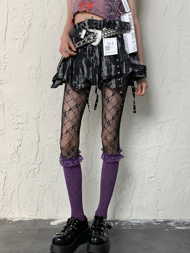 Y2K Unterknee-Strümpfe mit Bündchen und Rüschen Lila