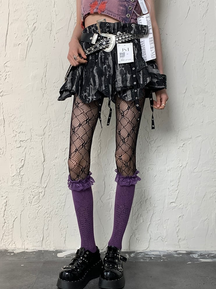 Y2K Design Hollow-out Tights Black