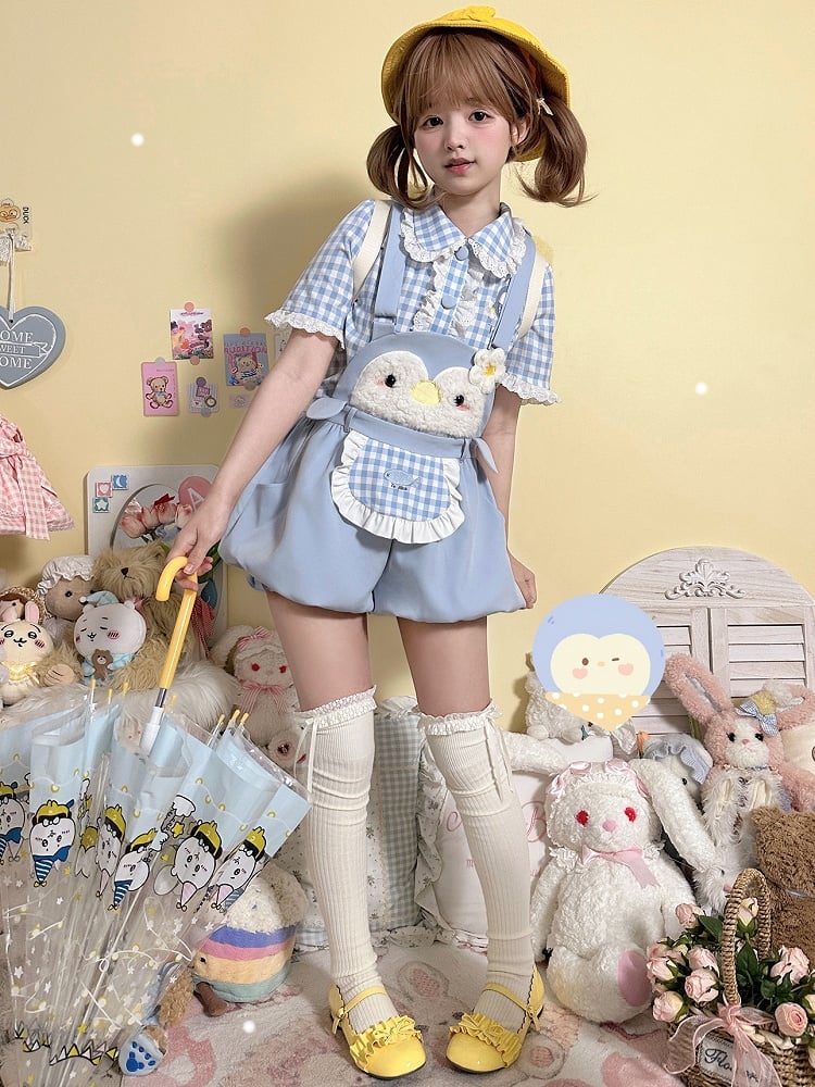 Little Penguin – Blaue, süße Overalls mit Bubble-Shorts