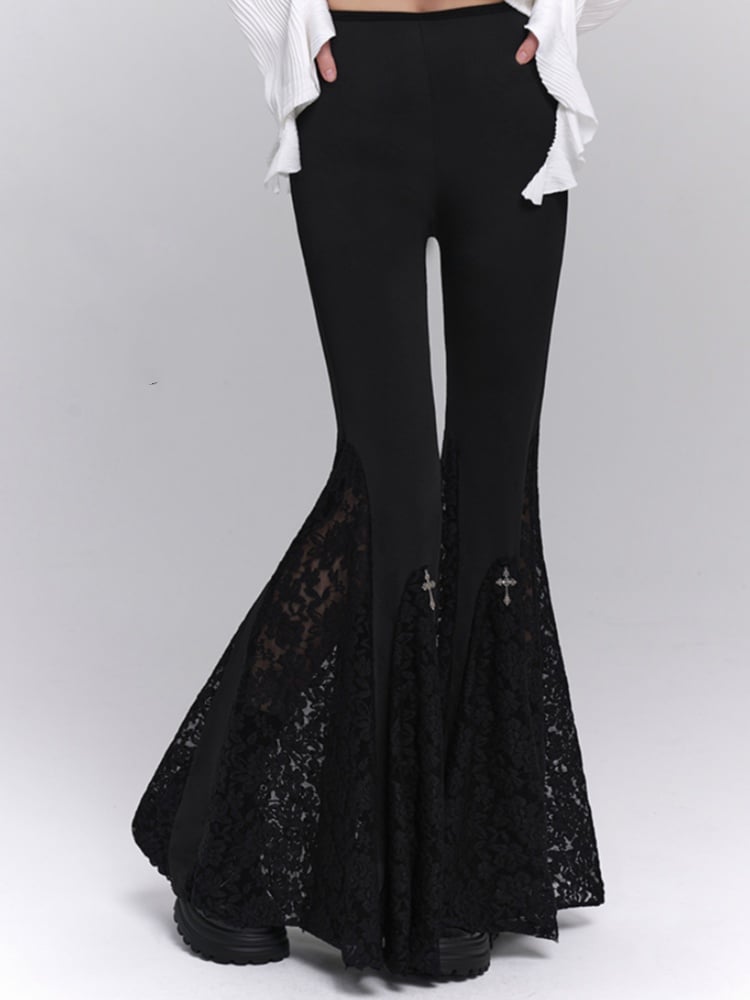 Gothic Schlaghose mit schwarzer Kreuzspitze