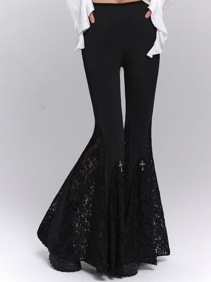 Gothic Schlaghose mit schwarzer Kreuzspitze