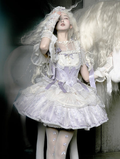 Perlen Lila und Korsett Top mit Stäbchen und Schleifen Zwei Details