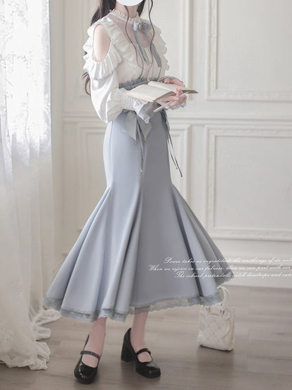 Light Blue Mermaid Skirt with Lace-Up Waist - Walnut JK