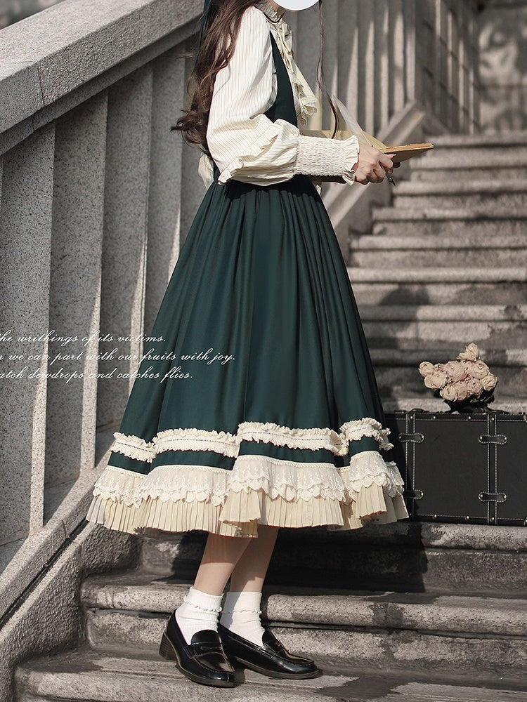 Beige Striped Blouse with Bishop Sleeves and Elastic Cuffs