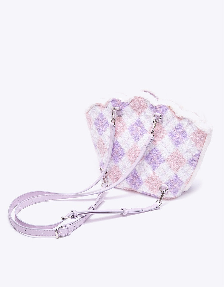 Purple Shell-shaped Plush Backpack With Beads Chain