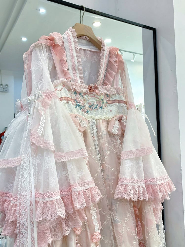 Pink & White Chinoiserie Floral Lace Blouse for Inner or Outer Wear - Flower Banquet