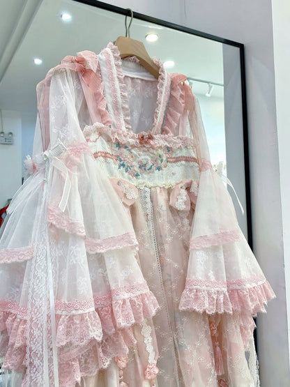 Pink & White Chinoiserie Floral Lace Blouse for Inner or Outer Wear - Flower Banquet