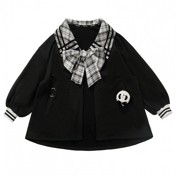 Black Detachable Coat with Placket Plush Open Toy Panda
