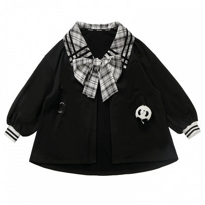 Black Detachable Coat with Placket Plush Open Toy Panda