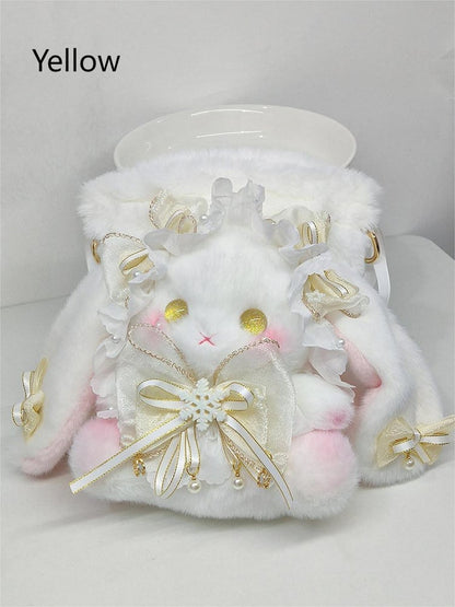 Bunny Accents with Bag Bucket Plush Bowknot White Size 9 Colors Flower Convertible - Large Strap
