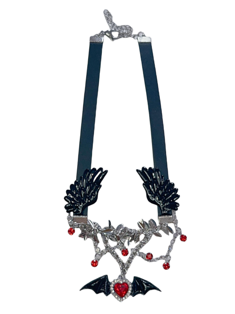 Y2K ウィングハート型ペンダントパンクチョーカー