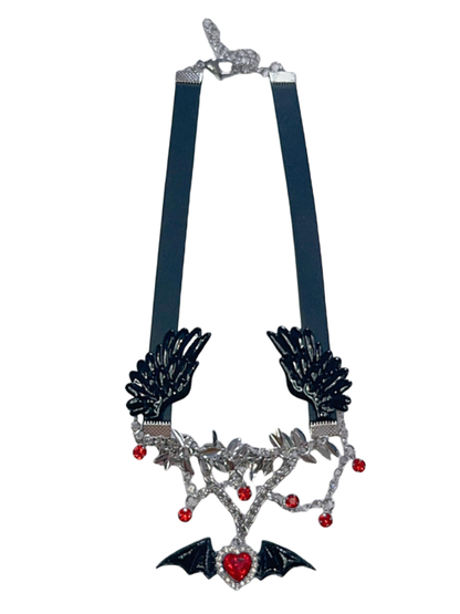 Y2K ウィングハート型ペンダントパンクチョーカー