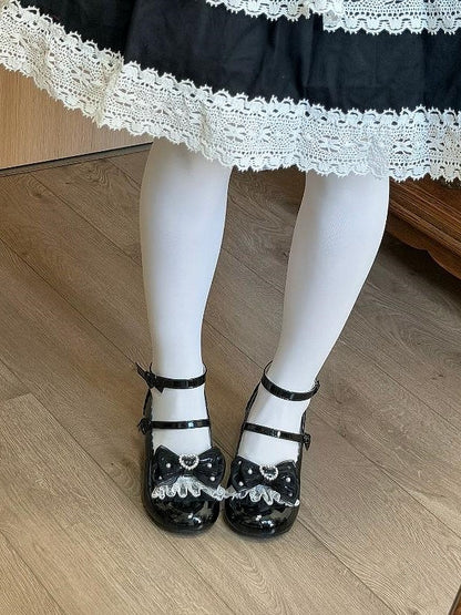 Black with Jane Shoes Trim Lolita Mary Elegant Lace