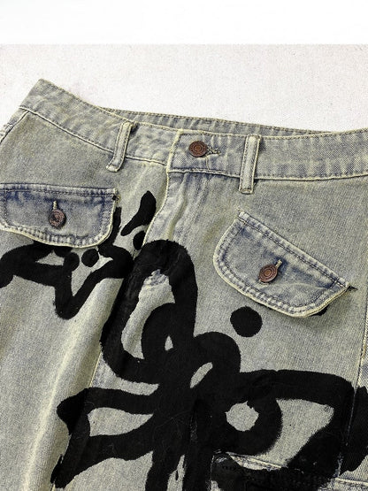 Y2K リボン付きキティスカート デニムプリント ブルー