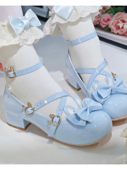 Leather PU Details Mary Sweet - Lolita Blue with Janes Bow