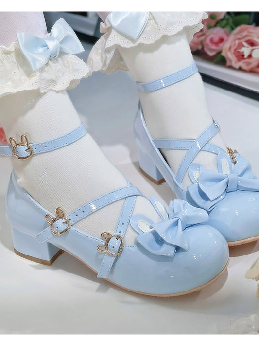 Leather PU Details Mary Sweet - Lolita Blue with Janes Bow