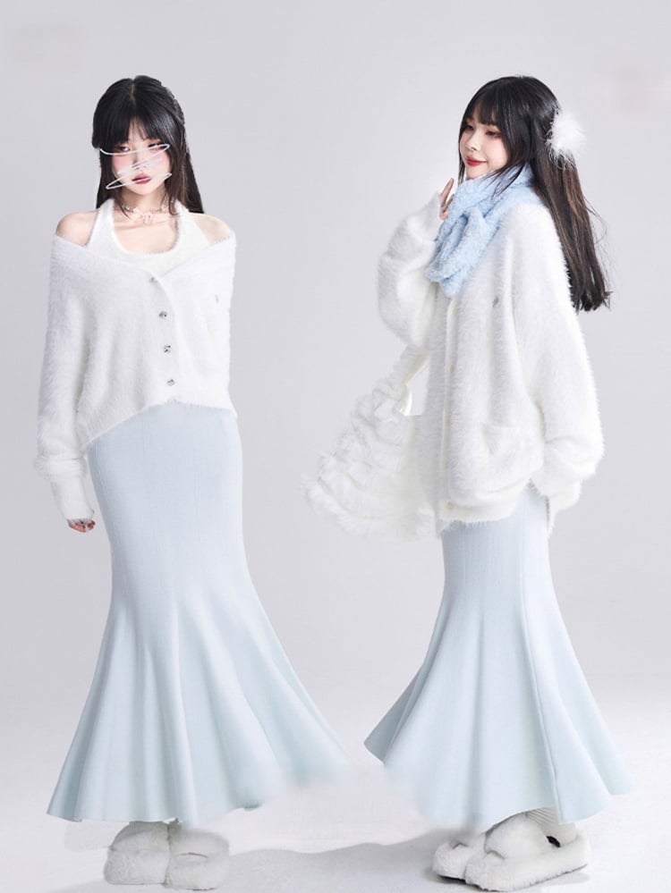 Skirt Mermaid Fall High-Waisted Winter Midi for Blue