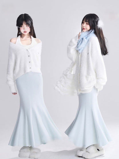 Skirt Mermaid Fall High-Waisted Winter Midi for Blue