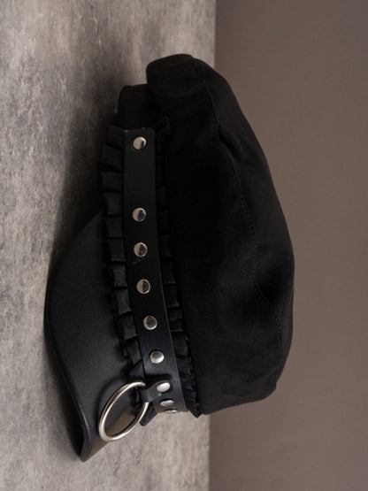 Black Studs Details Beret Gothic Trim Hat Ruffled