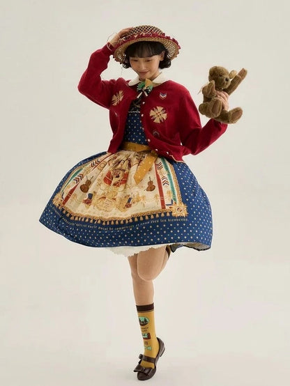 Dark Blue Musical Print Elegant Lolita Jumper Skirt - Crucis Universal Tailor Company