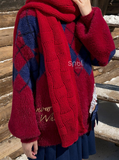 白雪姫プリンセス レッドダイヤモンド柄 モヘア ルーズセーター