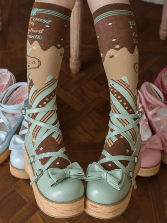 Platforms Sweet Heels Bow Middle Crisscross PU Grass Top - at Lolita Round Toe Design Green