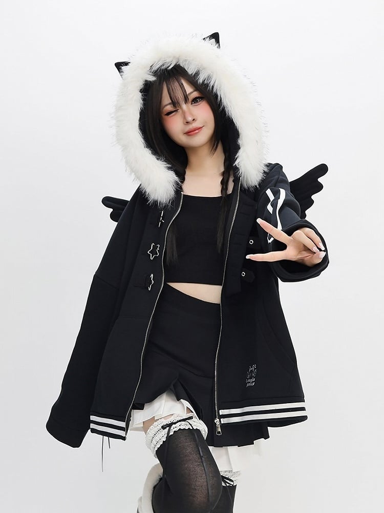 Black Star with Clasps Hoodie Jacket Bittersweet