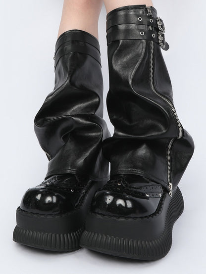 Leg Sleeves Black - Detail Zipper Buckle Cyberpunk