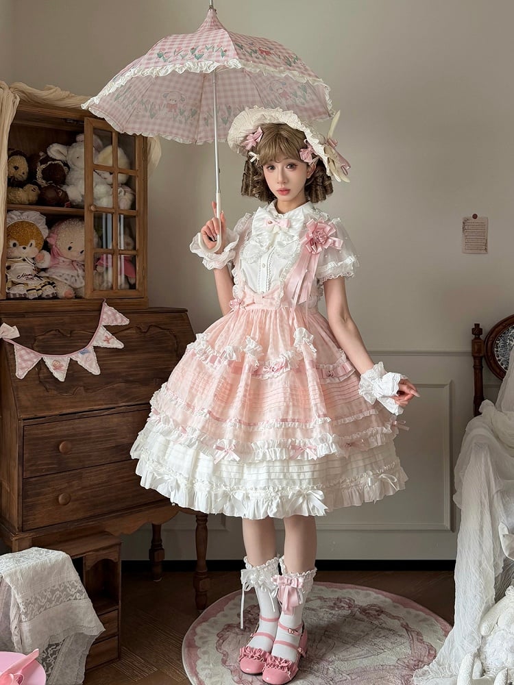 Rose Checkered Multi-Tier Bow Lolita Jumperdress