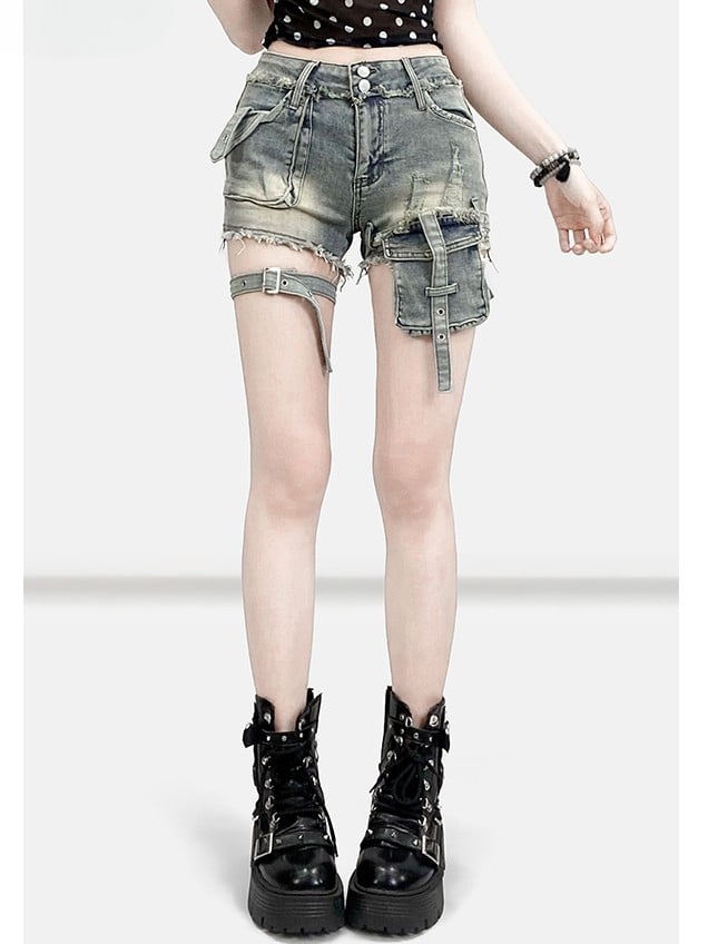Design – Raw Bittersweet – Shorts mit Used-Look-Saum in Blau