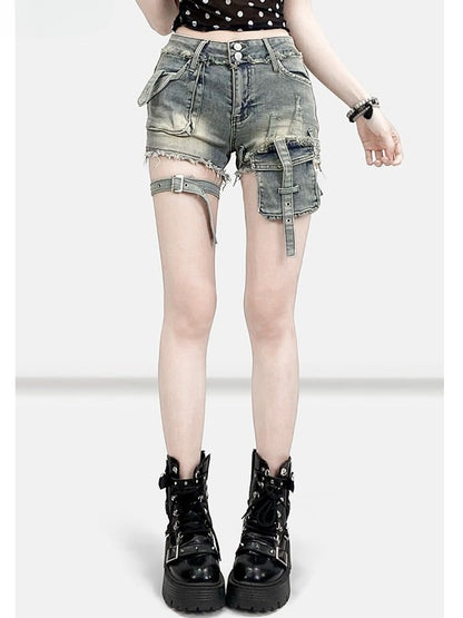 Design Blue Raw Bittersweet Distressed Hem Shorts