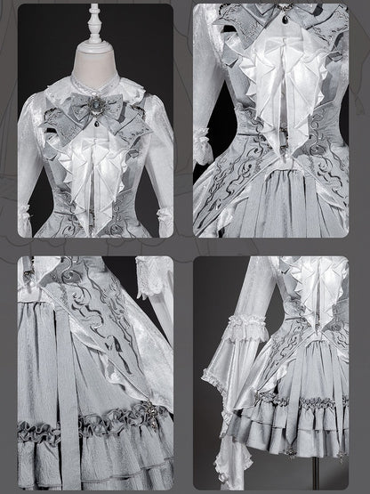 Grey Gothic Lolita Set Bell Sleeves Blouse with Corset Belt - Unknown Star