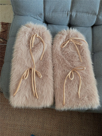Bows Plush Self-tie 4 Color Options Leg Warmers