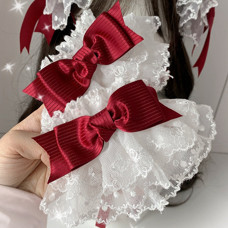 Sweet Wristcuffs Bowknot Lolita Trim 3 Color Lace Options Detail