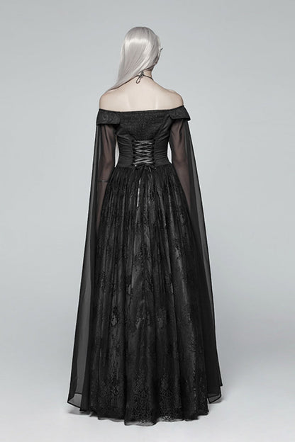 Black Off-Shoulder Multi-Layer Embroidery Lace Women's Gothic Dress