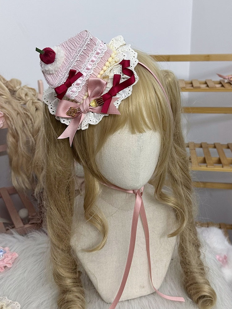 Gelb/Rosa/Blau Cake Lolita Mini und Kirsche Dreieck Dekoration Schleife mit süßen Hut