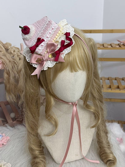 Gelb/Rosa/Blau Cake Lolita Mini und Kirsche Dreieck Dekoration Schleife mit süßen Hut