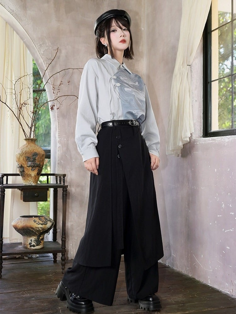 Black Multi-Panel Two-Way Wear Wide Leg Trousers - Quirky Hut