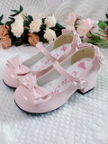 Pink Bow Round Toe 3.5CM Block Heel Lolita Shoes