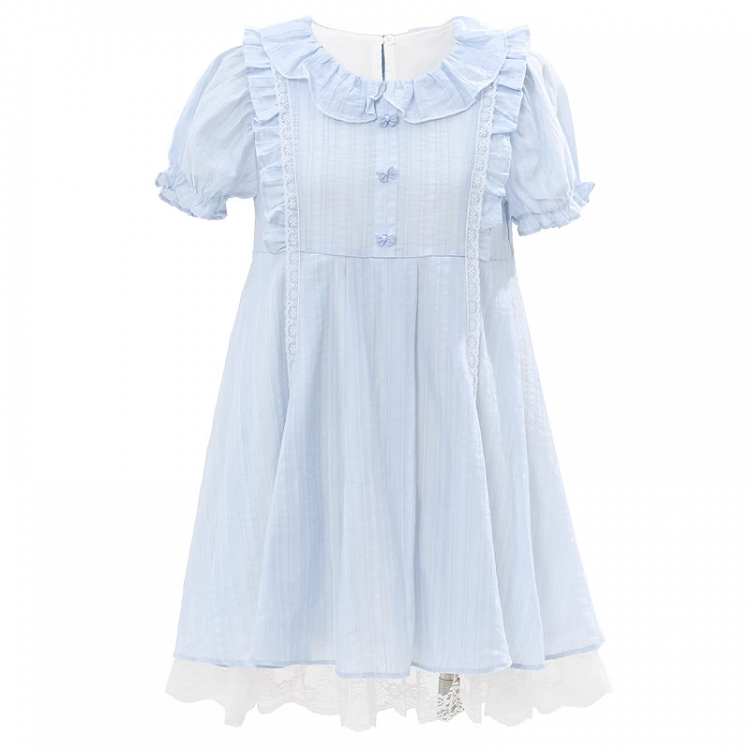 Kleid Hellblau Rüschenkragen Puffärmel Süß