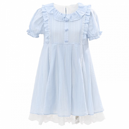 Kleid Hellblau Rüschenkragen Puffärmel Süß