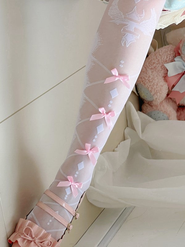 With Black/White/Pink/Blue/Red Lolita Bowknot Options Details Overknee Sweet White/Black Stockings 11