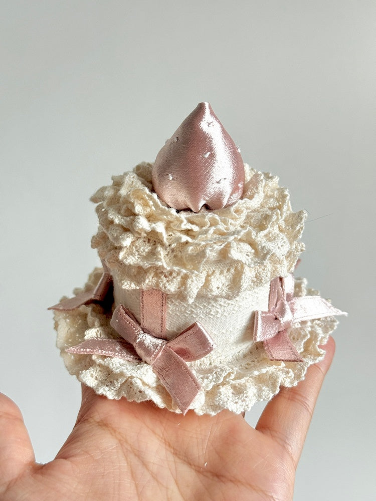 Lace - Bow Lolita trimmed Strawberry Cake and shaped Sweet Red/Pink Hat Mini with Accents