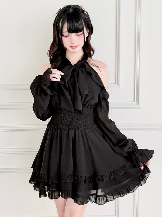 Cut-Shoulder Kei Schwarzes Kleid Jirai mit